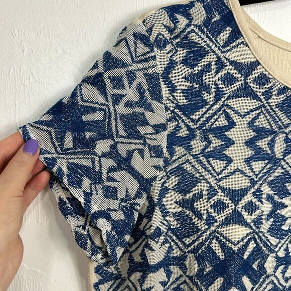 Maje Printed Short Sleeve Crew Neck Knitted Front Top Size L - Picture 2 of 9